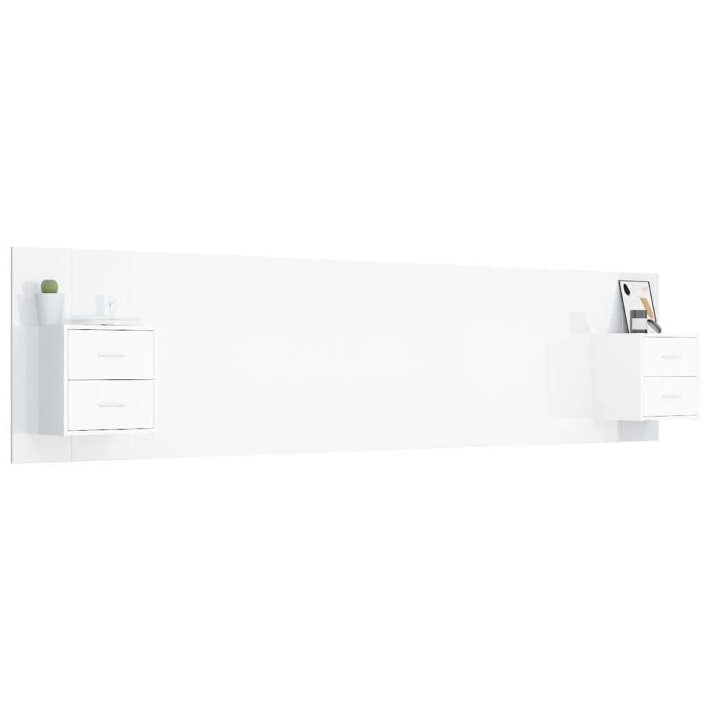 Cabeceira cama + armários madeira processada branco