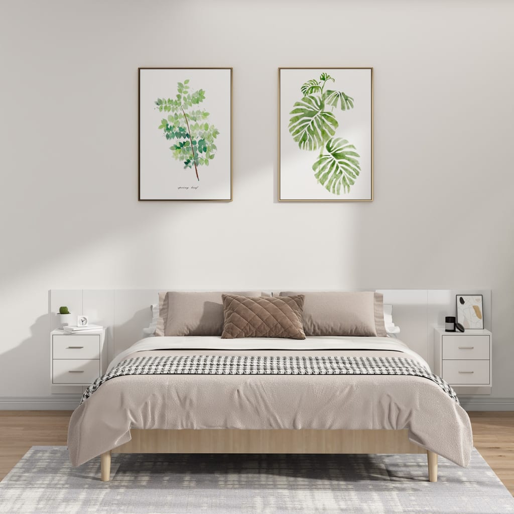 Cabeceira cama + armários madeira processada branco