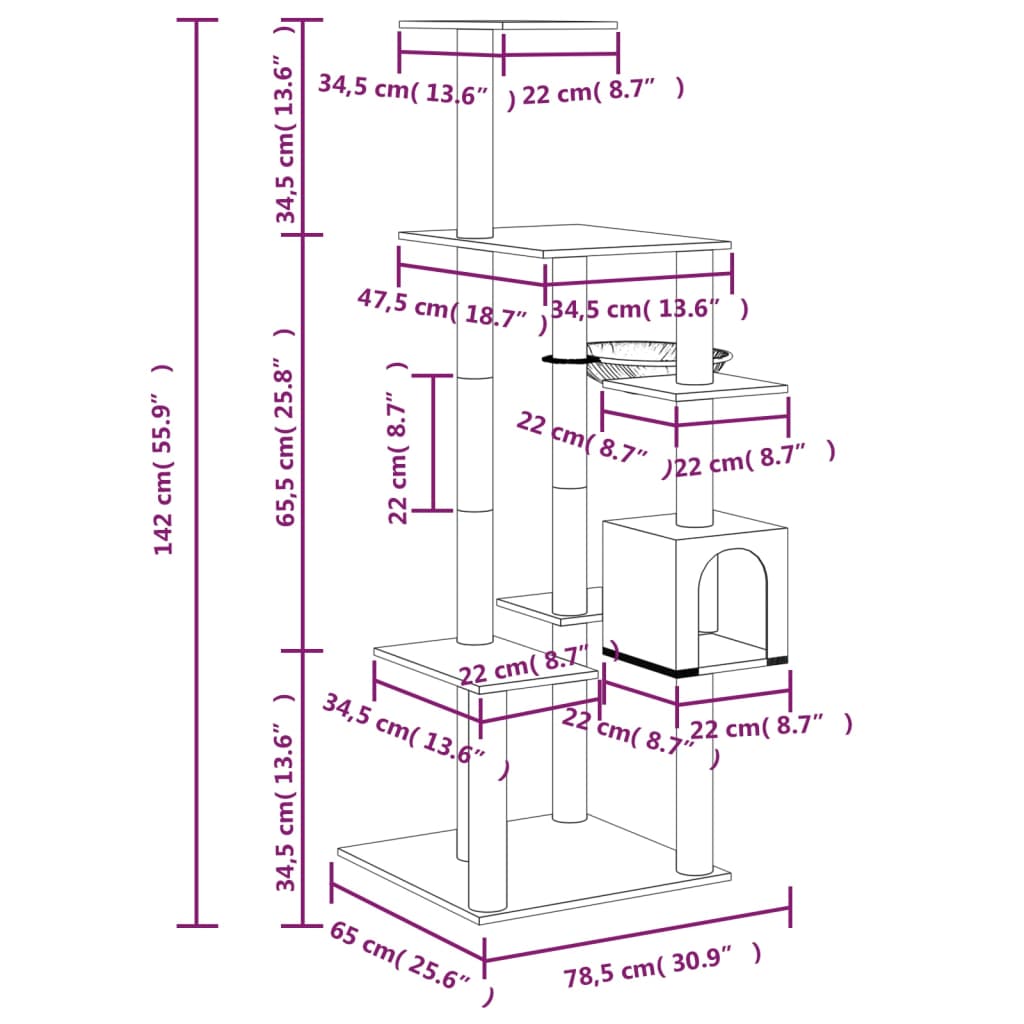 Árvore para gatos c/ arranhadores sisal 108,5 cm cinza-escuro