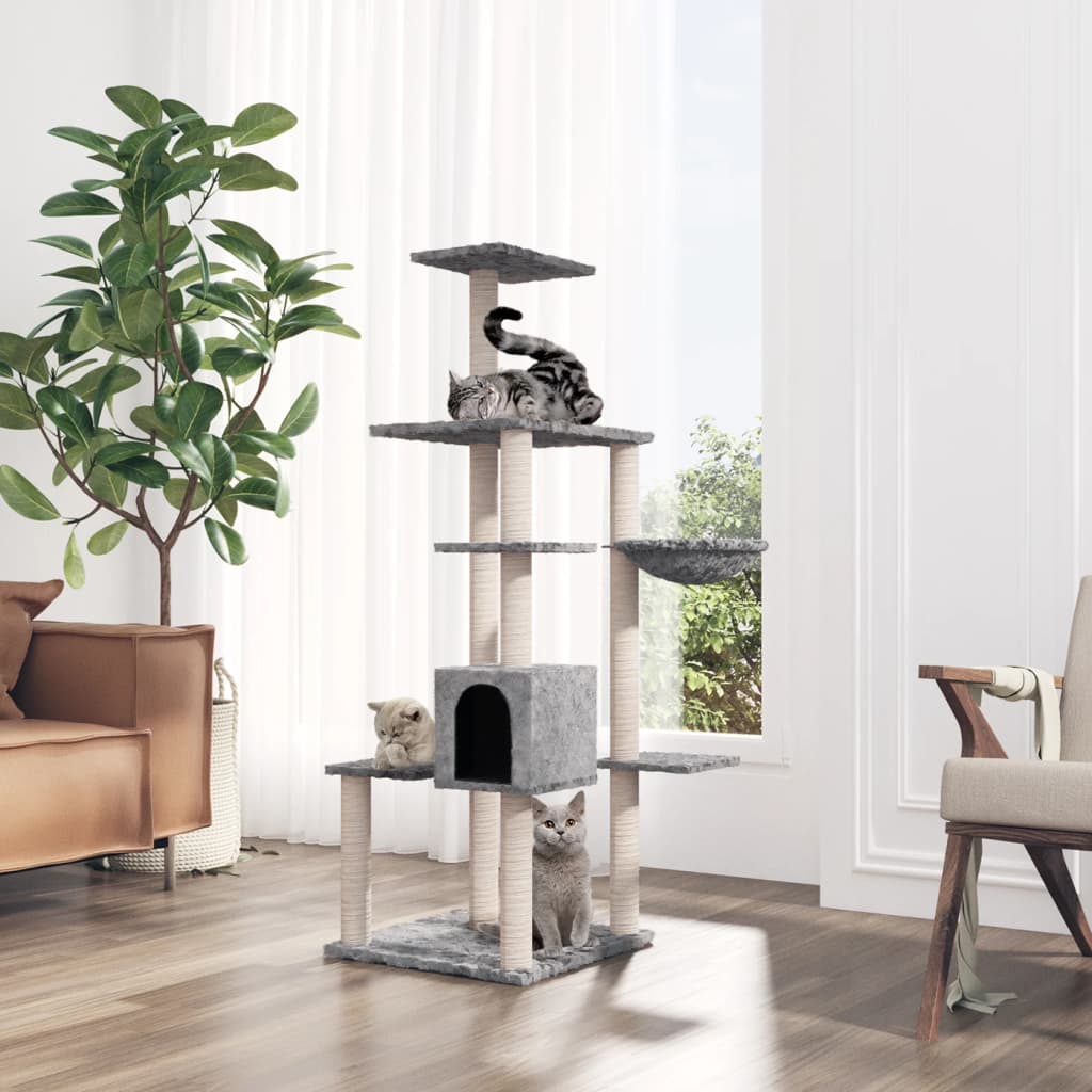 Árvore para gatos c/ arranhadores sisal 108,5 cm cinza-escuro