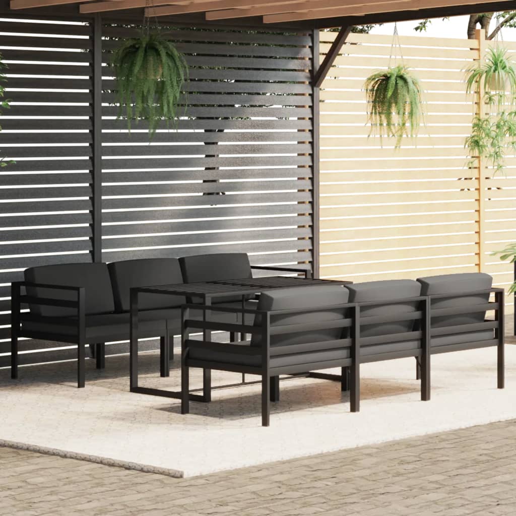 6 pcs conjunto lounge jardim com almofadões alumínio antracite