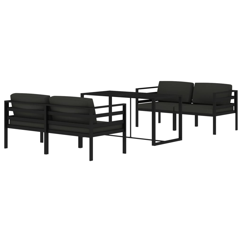 6 pcs conjunto lounge jardim com almofadões alumínio antracite