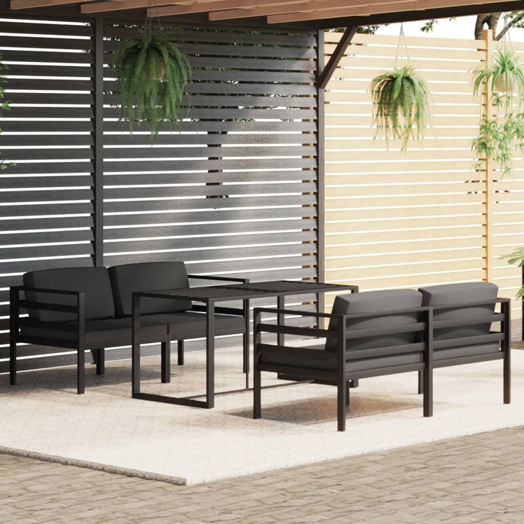6 pcs conjunto lounge jardim com almofadões alumínio antracite
