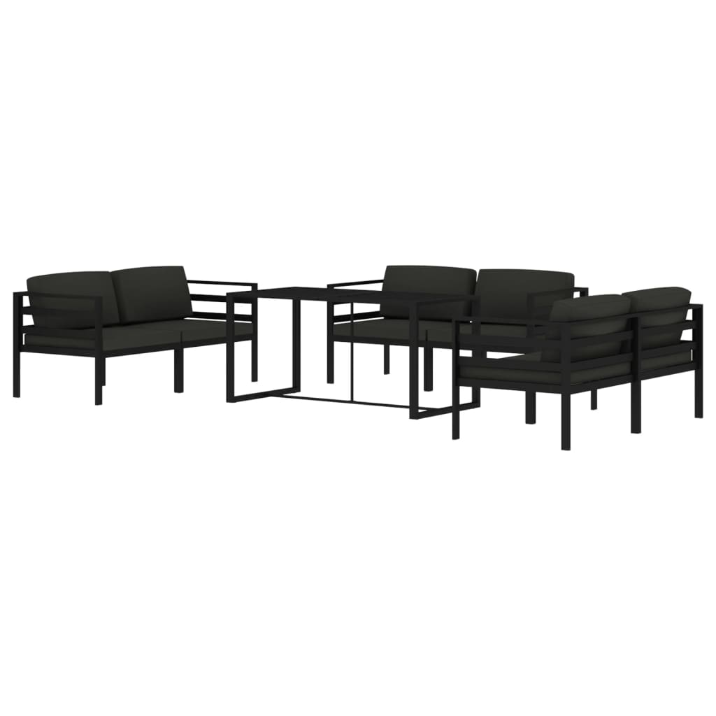 6 pcs conjunto lounge jardim com almofadões alumínio antracite