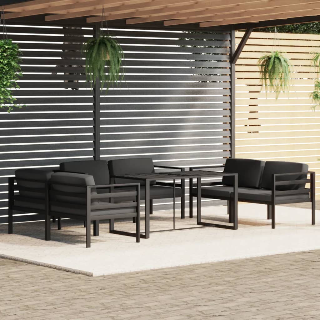 6 pcs conjunto lounge jardim com almofadões alumínio antracite