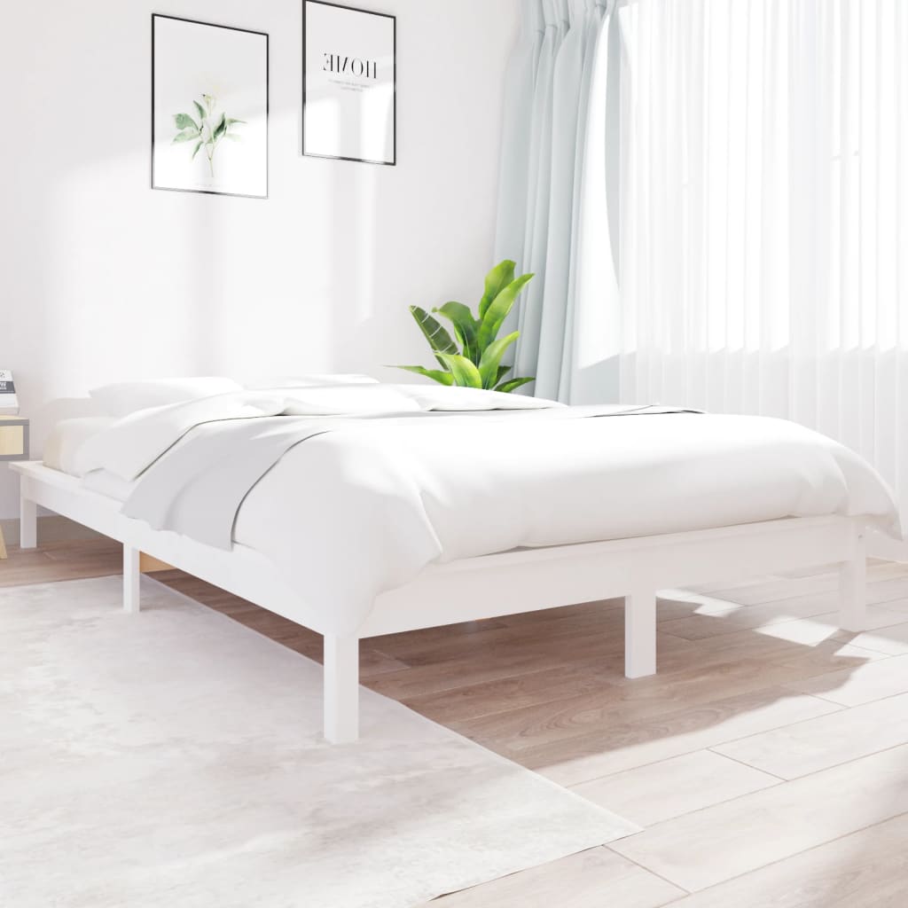 Cama sem colchão 140x190 cm madeira de pinho maciça branco