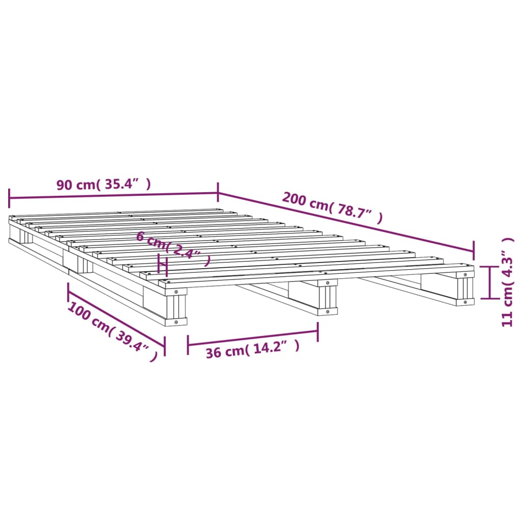 Cama de paletes pinho maciço 90x200 cm branco
