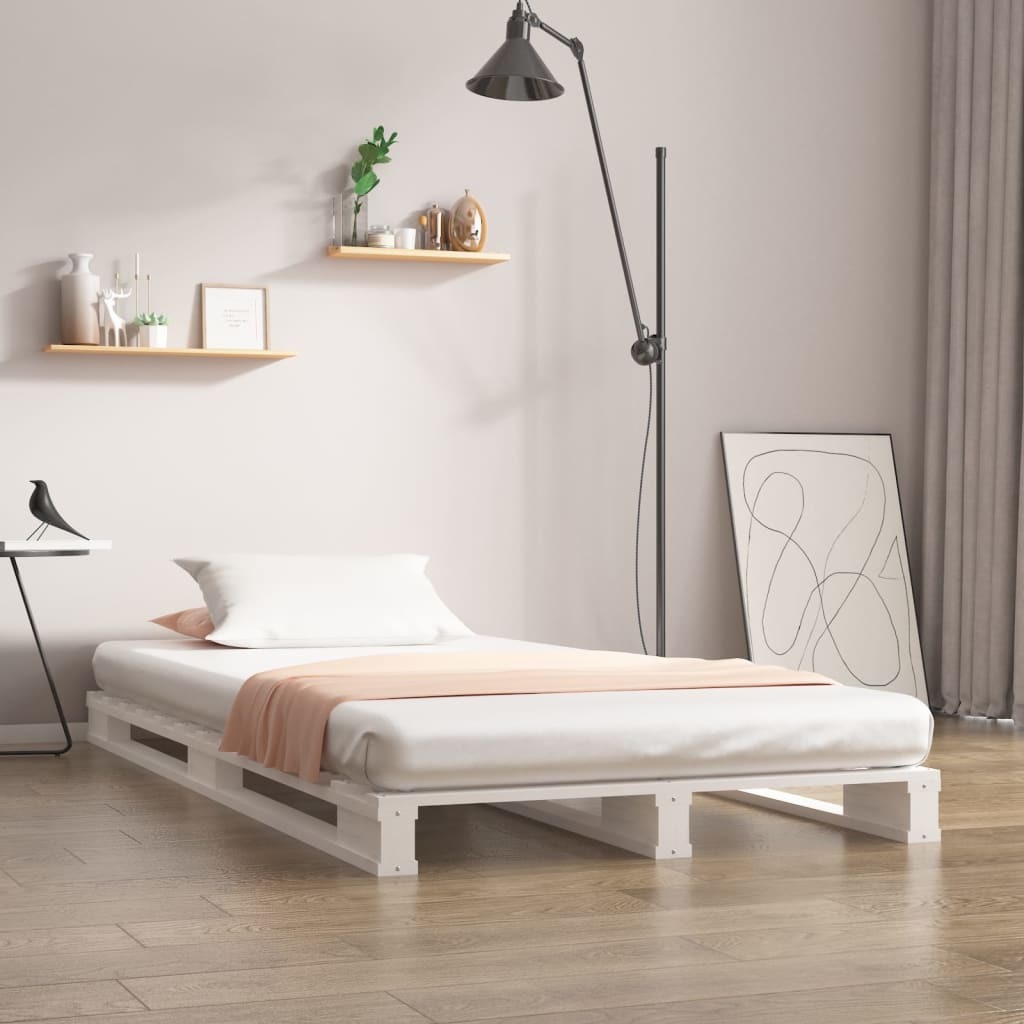 Cama de paletes pequena solteiro 75x190cm pinho maciço branco