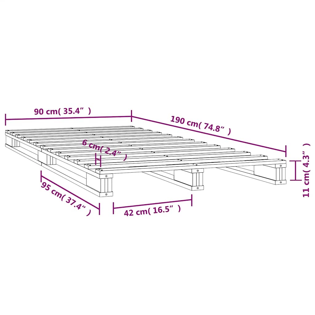 Cama de paletes de solteiro 90x190 cm pinho maciço branco
