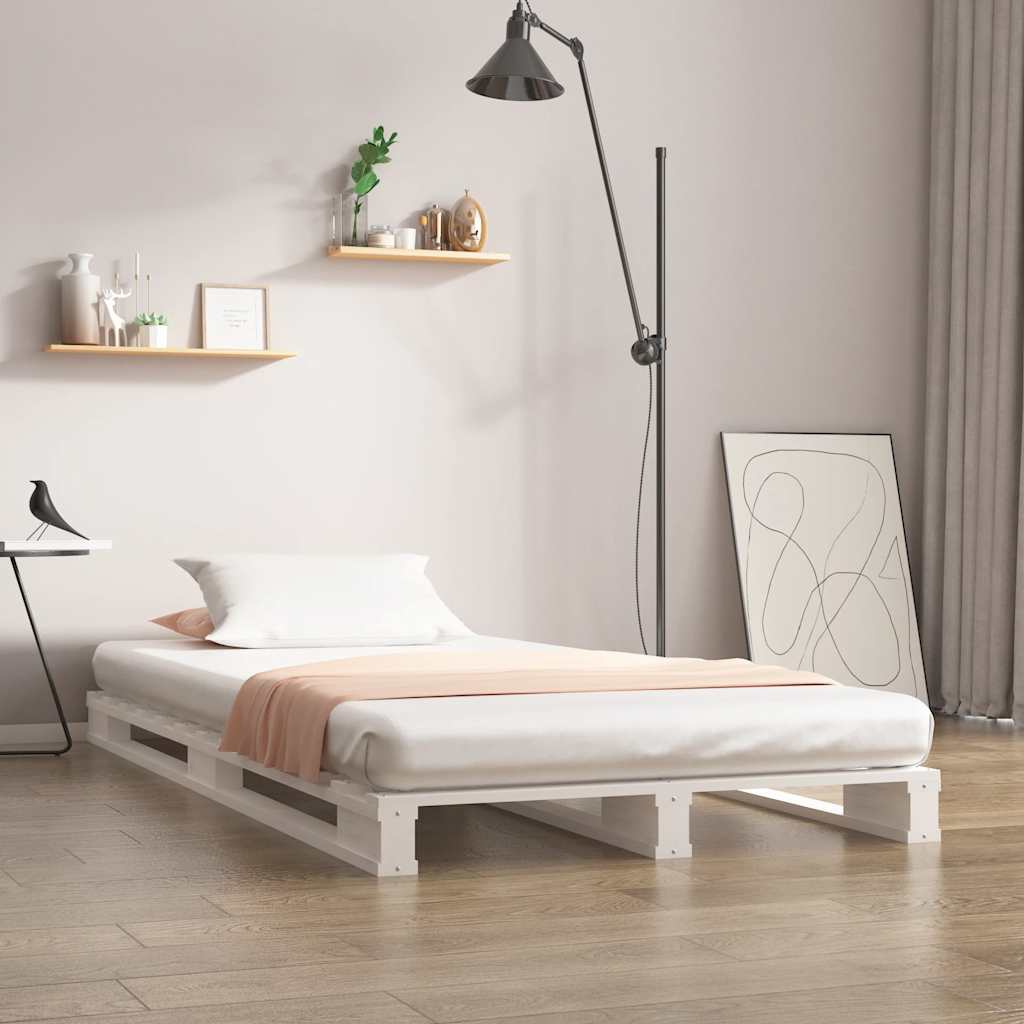 Cama de paletes de solteiro 90x190 cm pinho maciço branco