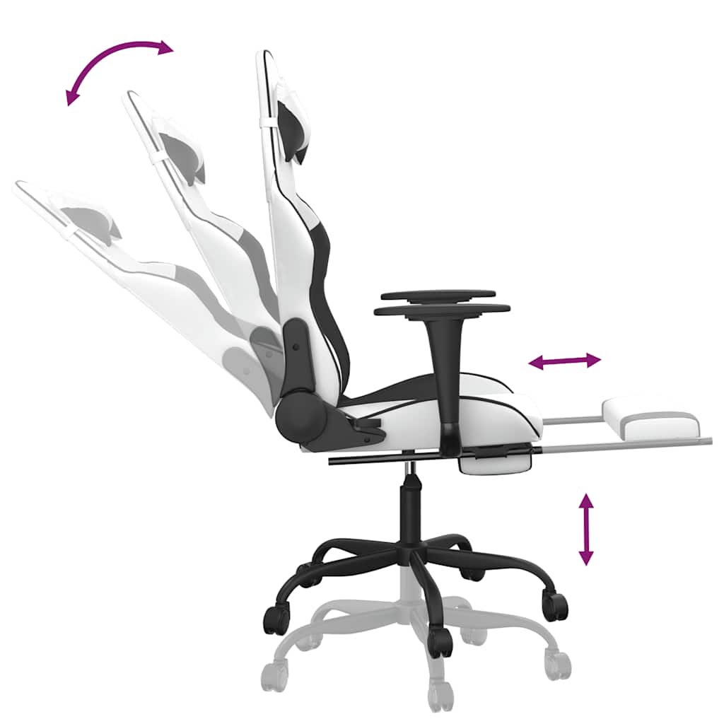 Cadeira gaming massagens c/ apoio pés couro artif. Branco/preto