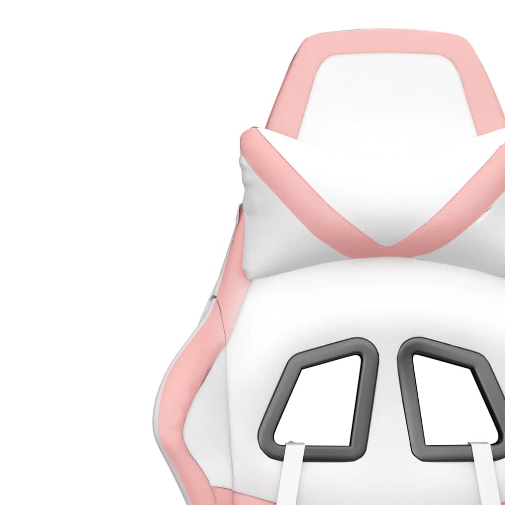 Cadeira gaming massagens c/ apoio pés couro artif. branco/rosa
