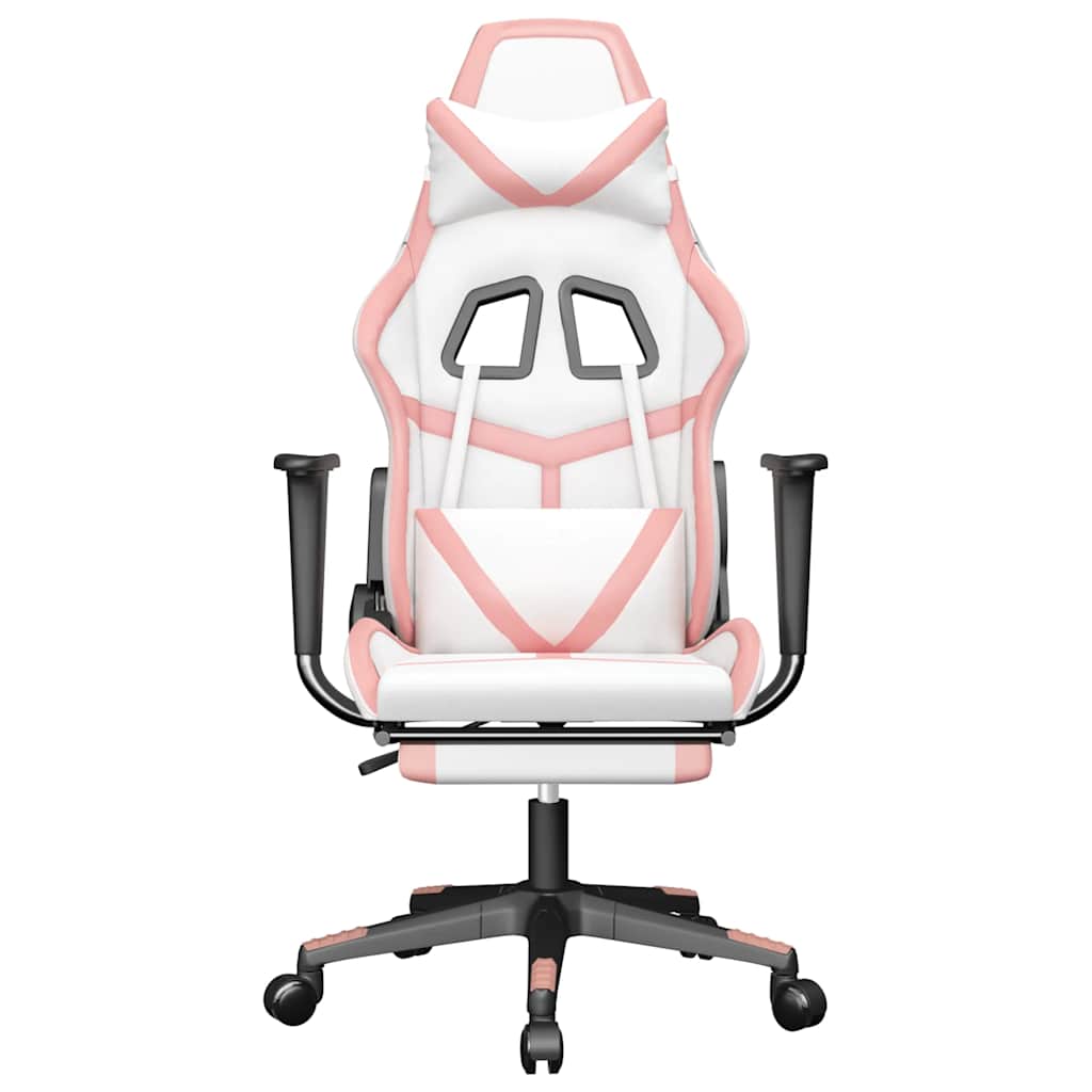 Cadeira gaming massagens c/ apoio pés couro artif. branco/rosa
