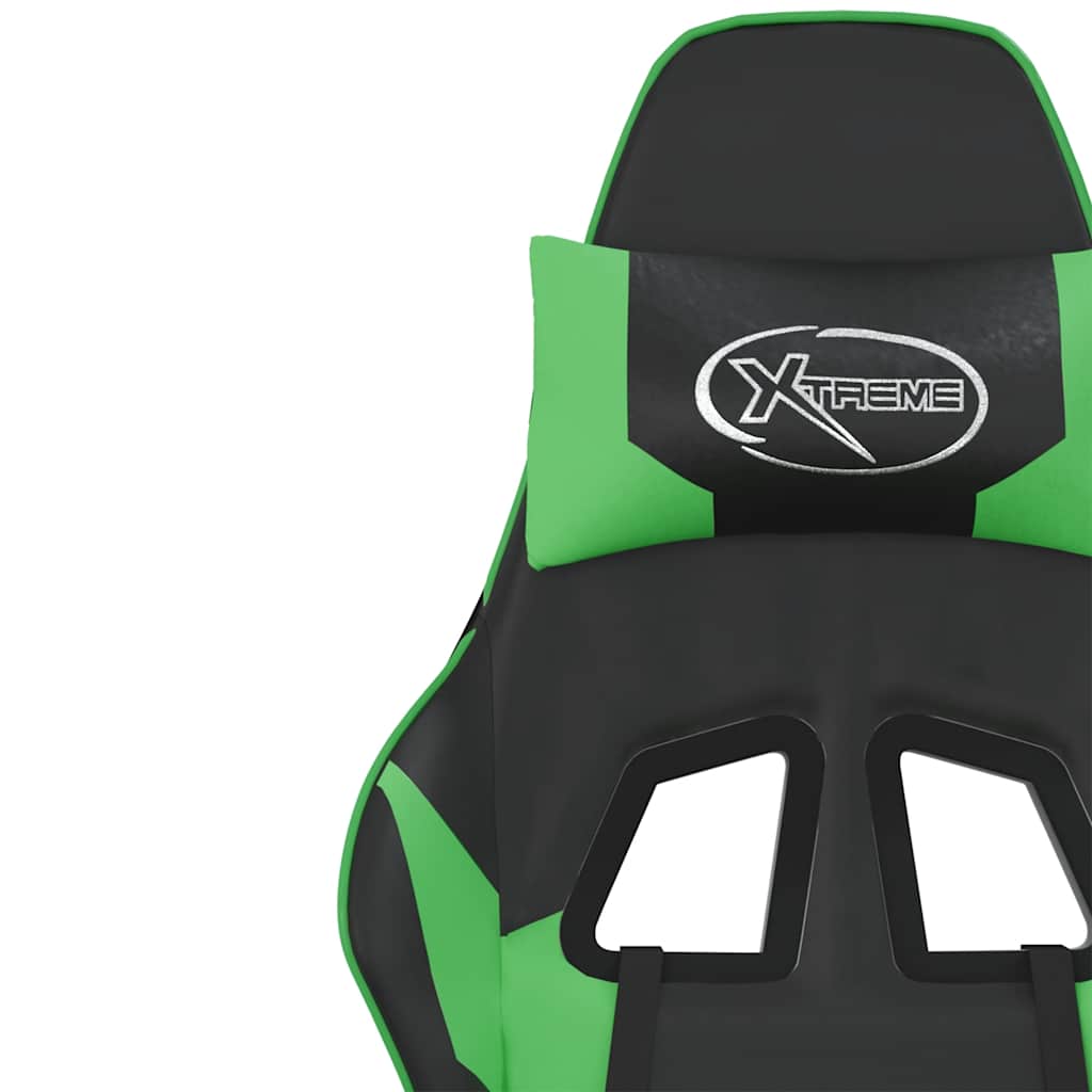 Cadeira gaming massagens c/ apoio pés couro artif. preto/verde