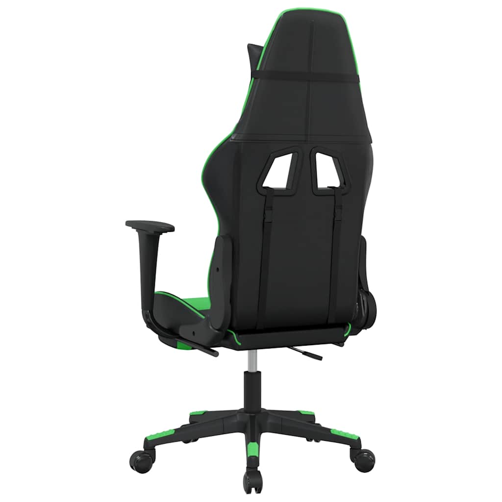 Cadeira gaming massagens c/ apoio pés couro artif. preto/verde