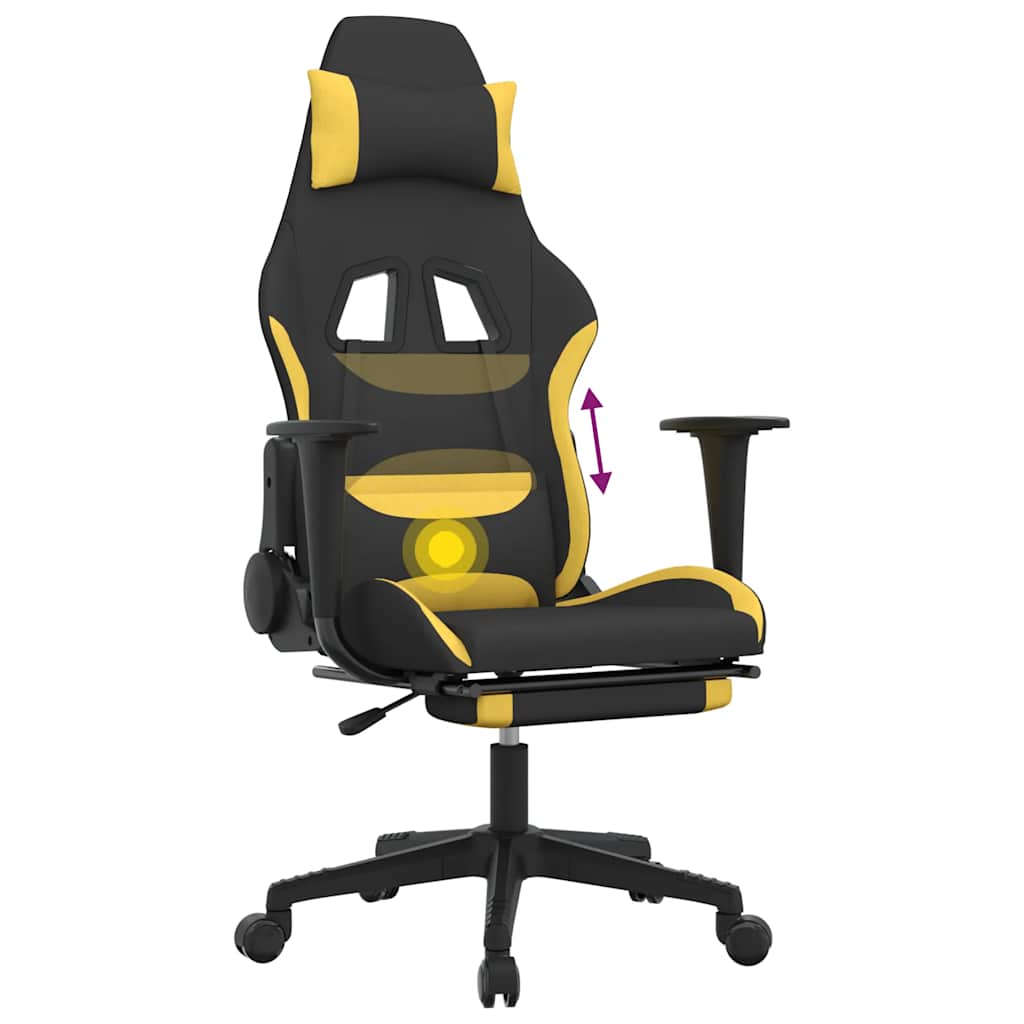 Cadeira de gaming com apoio de pés tecido preto e amarelo