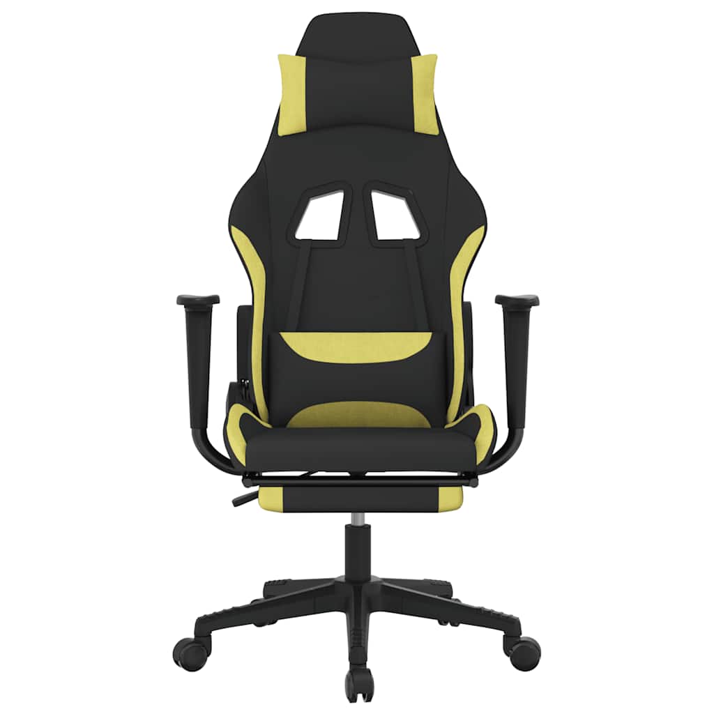 Cadeira de gaming com apoio de pés tecido preto e verde-claro