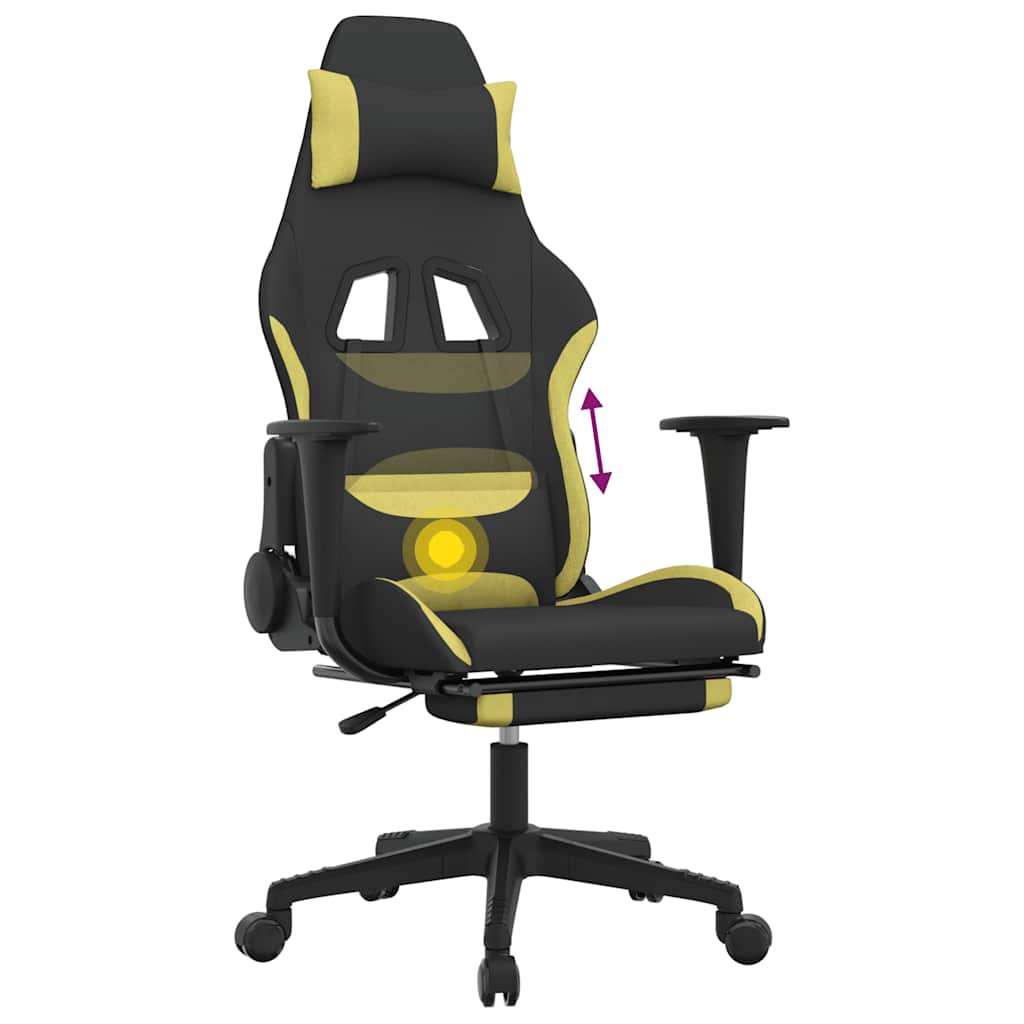 Cadeira de gaming com apoio de pés tecido preto e verde-claro