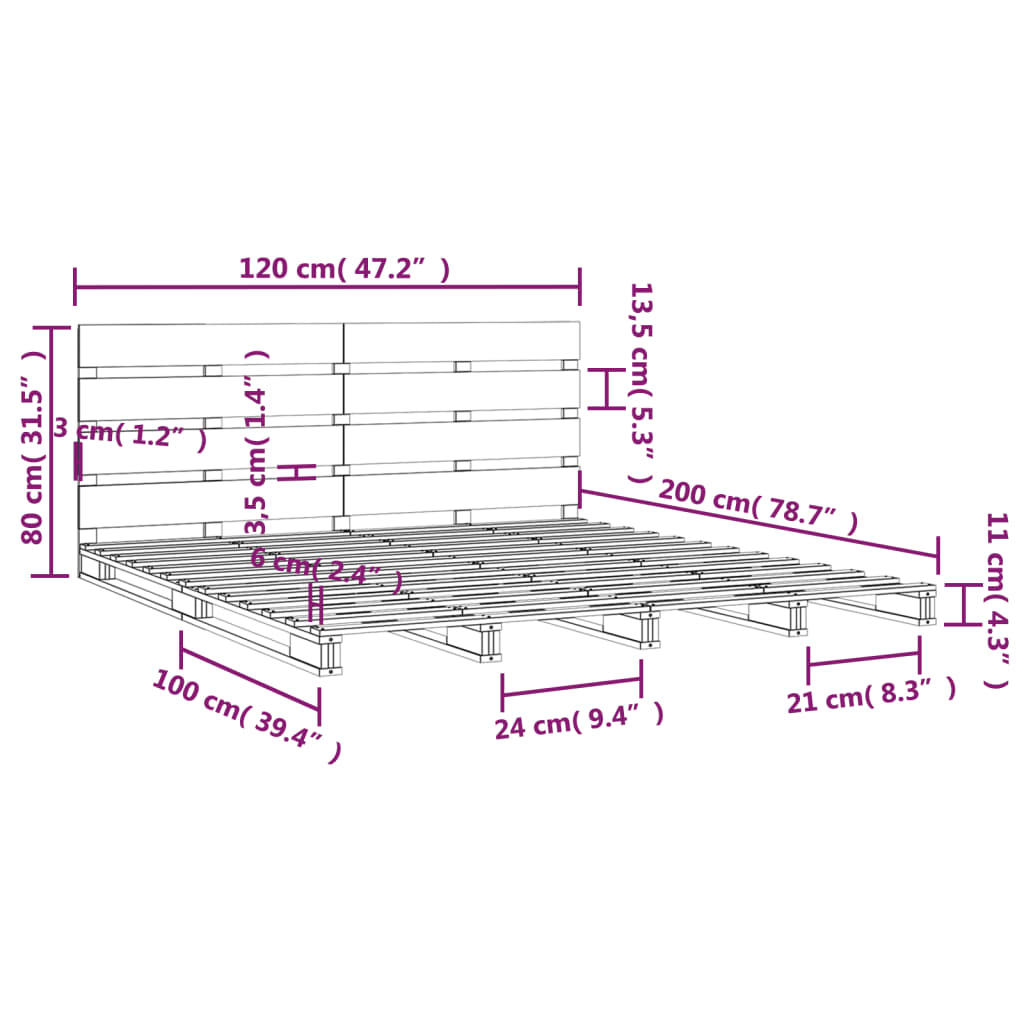 Cama sem colchão 120x200 cm madeira de pinho maciça branco