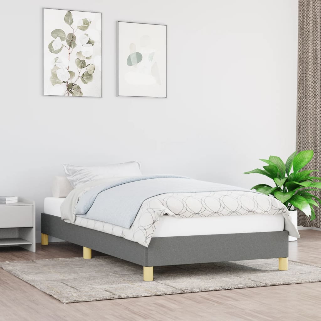 Estrutura de cama sem colchão 90x200 cm tecido cinzento-escuro