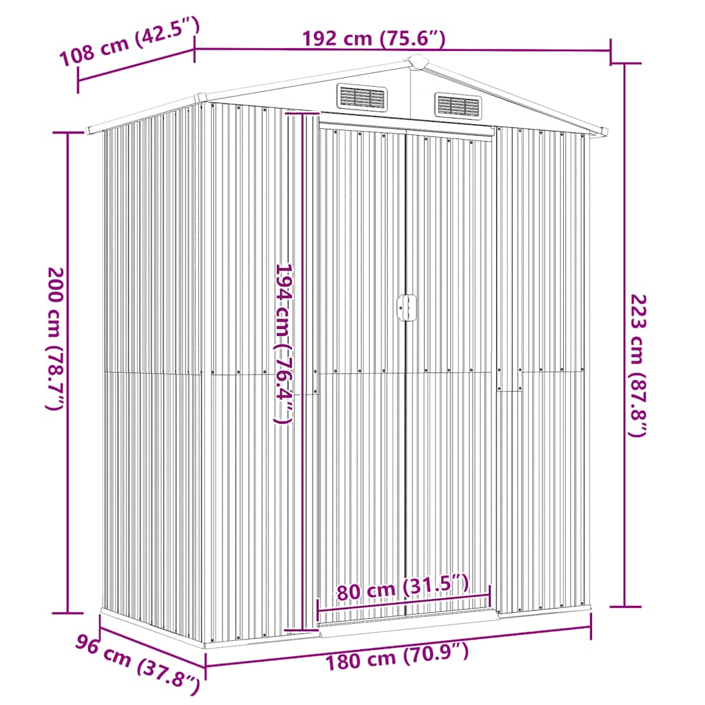Abrigo de jardim 192x108x223 cm aço galvanizado verde