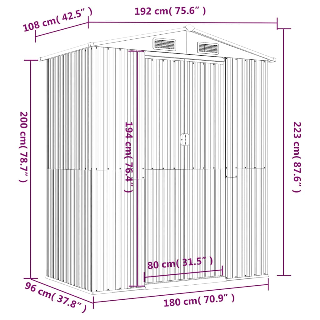 Abrigo de jardim 192x108x223cm aço galvanizado castanho-escuro
