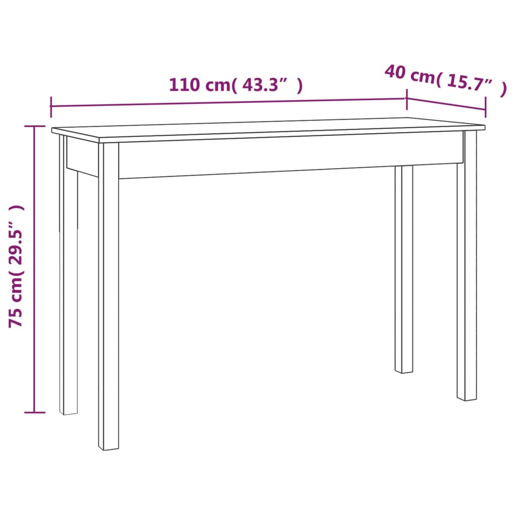 Mesa consola 80x40x75 cm madeira de pinho maciça branco