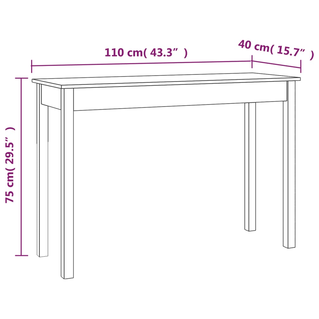 Mesa consola 80x40x75 cm madeira de pinho maciça branco