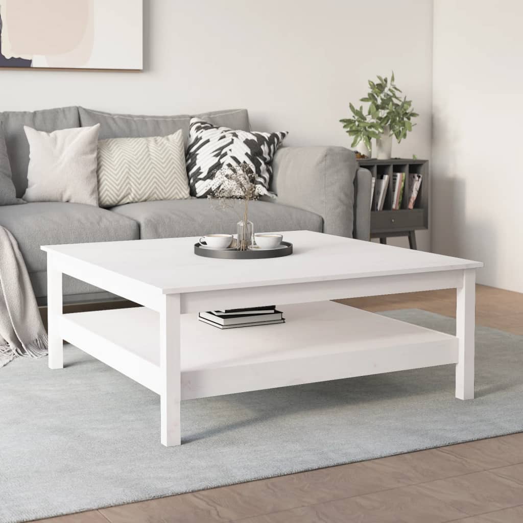 Mesa de centro branca 100x100x40 cm madeira maciça pinho