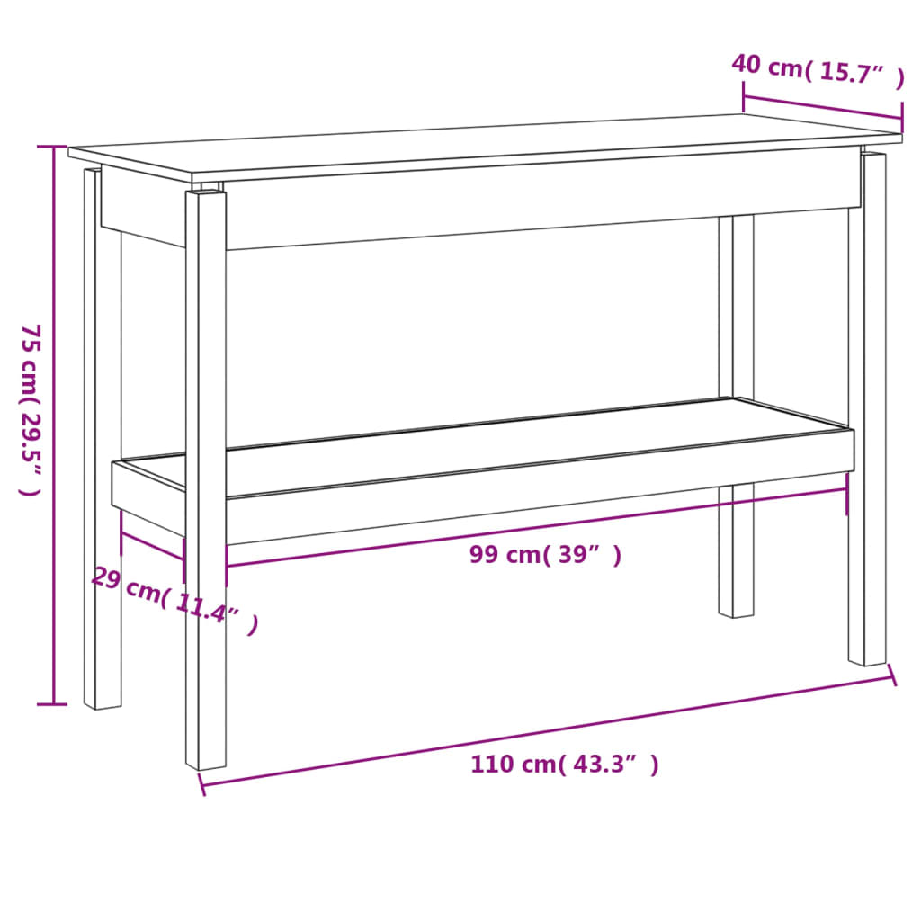 Mesa consola 110x40x75 cm madeira de pinho maciça