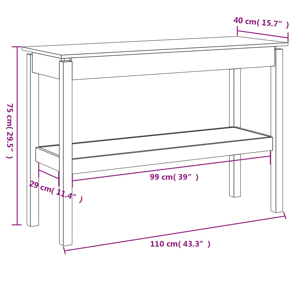 Mesa consola 80x40x75 cm madeira de pinho maciça branco