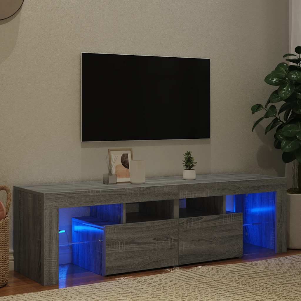 Móvel de TV com luzes LED 140x36,5x40 cm cinzento sonoma