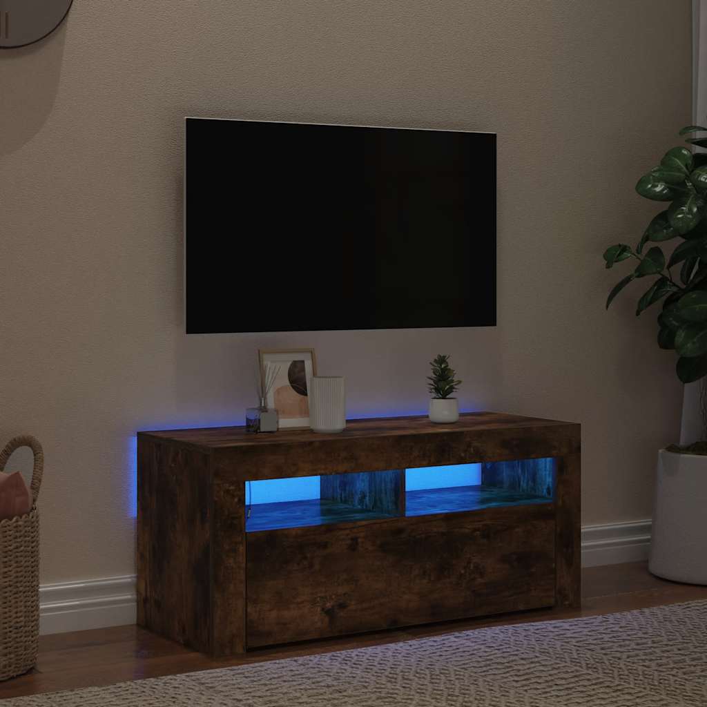 Móvel de TV com luzes LED 90x35x40 cm cinzento sonoma