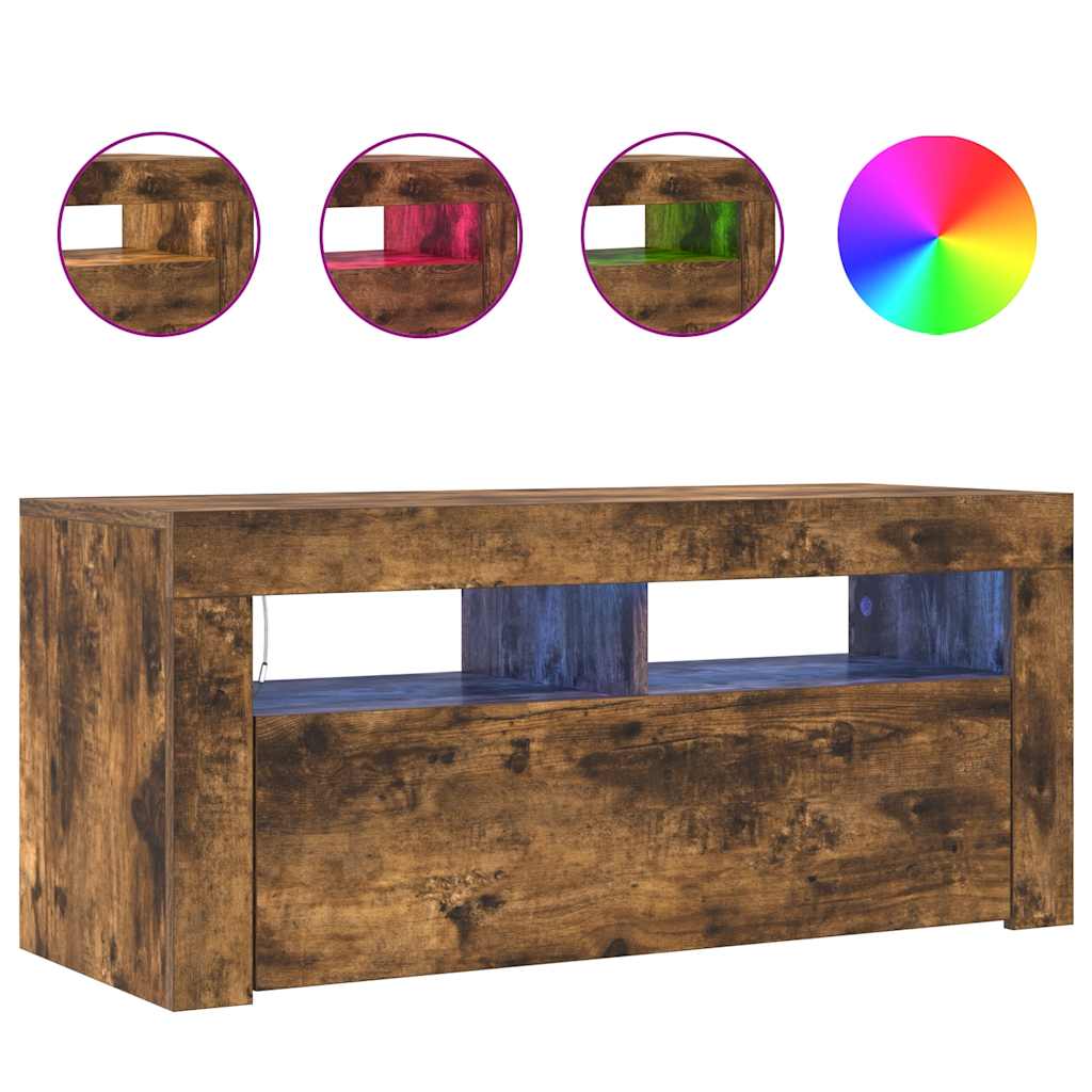 Móvel de TV com luzes LED 90x35x40 cm cinzento sonoma