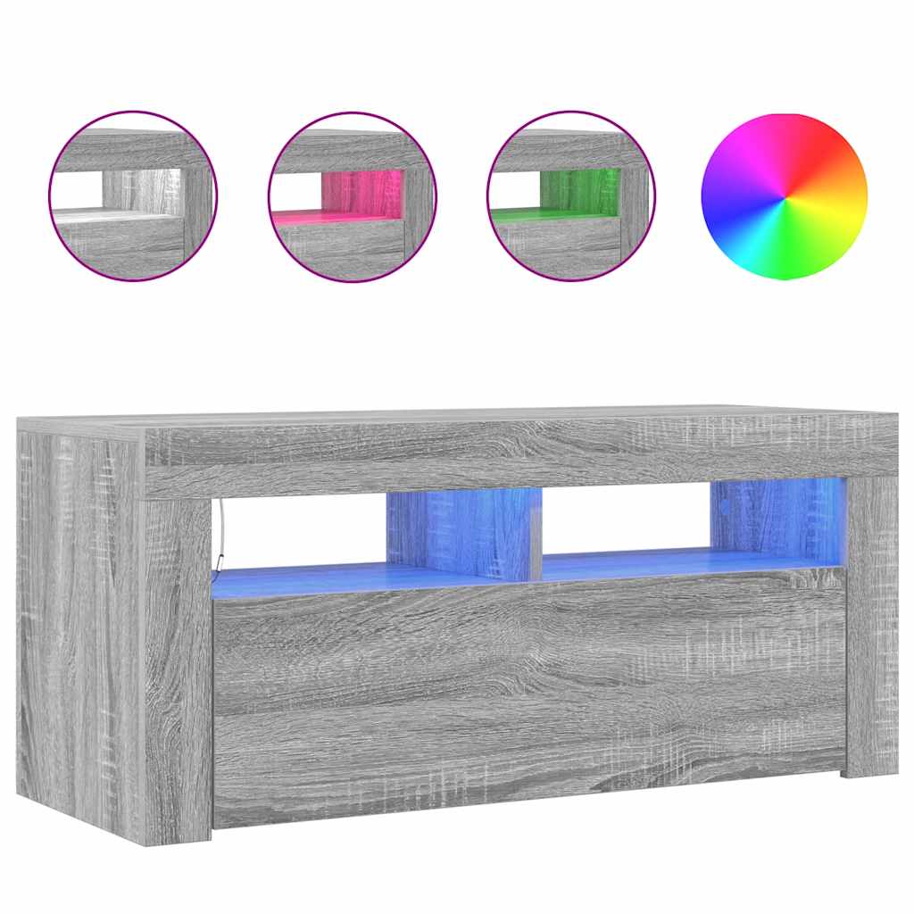 Móvel de TV com luzes LED 90x35x40 cm cinzento sonoma