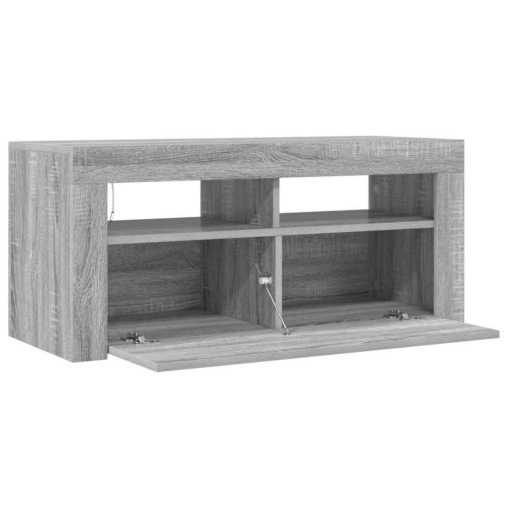 Móvel de TV com luzes LED 90x35x40 cm cinzento sonoma