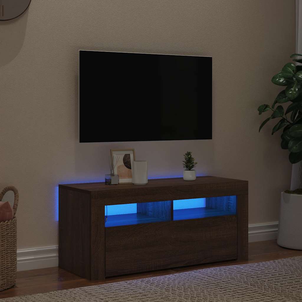 Móvel de TV com luzes LED 90x35x40 cm cinzento sonoma