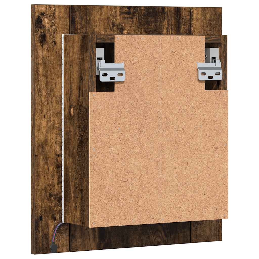 Armário WC c/ espelho/luzes LED derivados madeira cinza sonoma