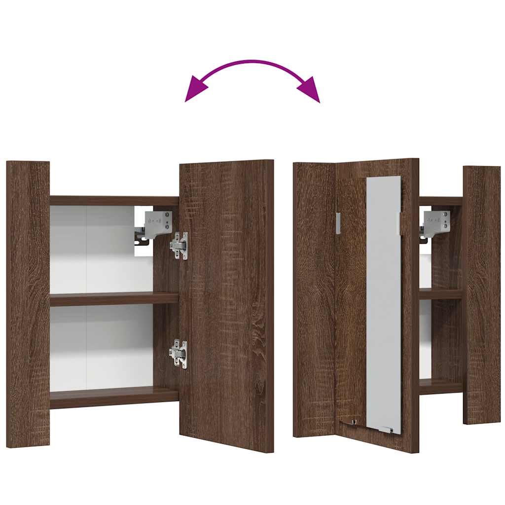 Armário WC c/ espelho/luzes LED derivados madeira cinza sonoma