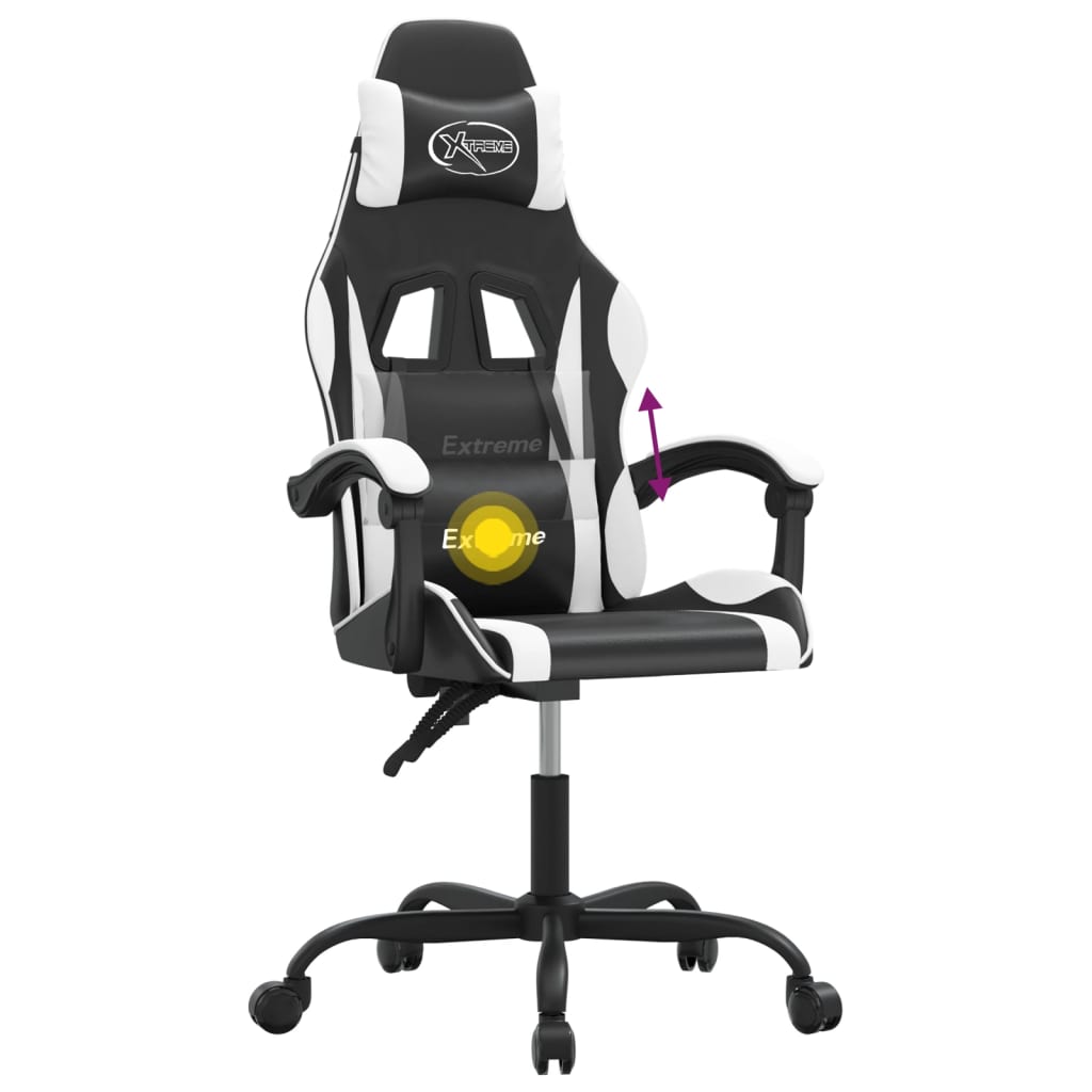 Cadeira gaming giratória couro artificial branco e rosa