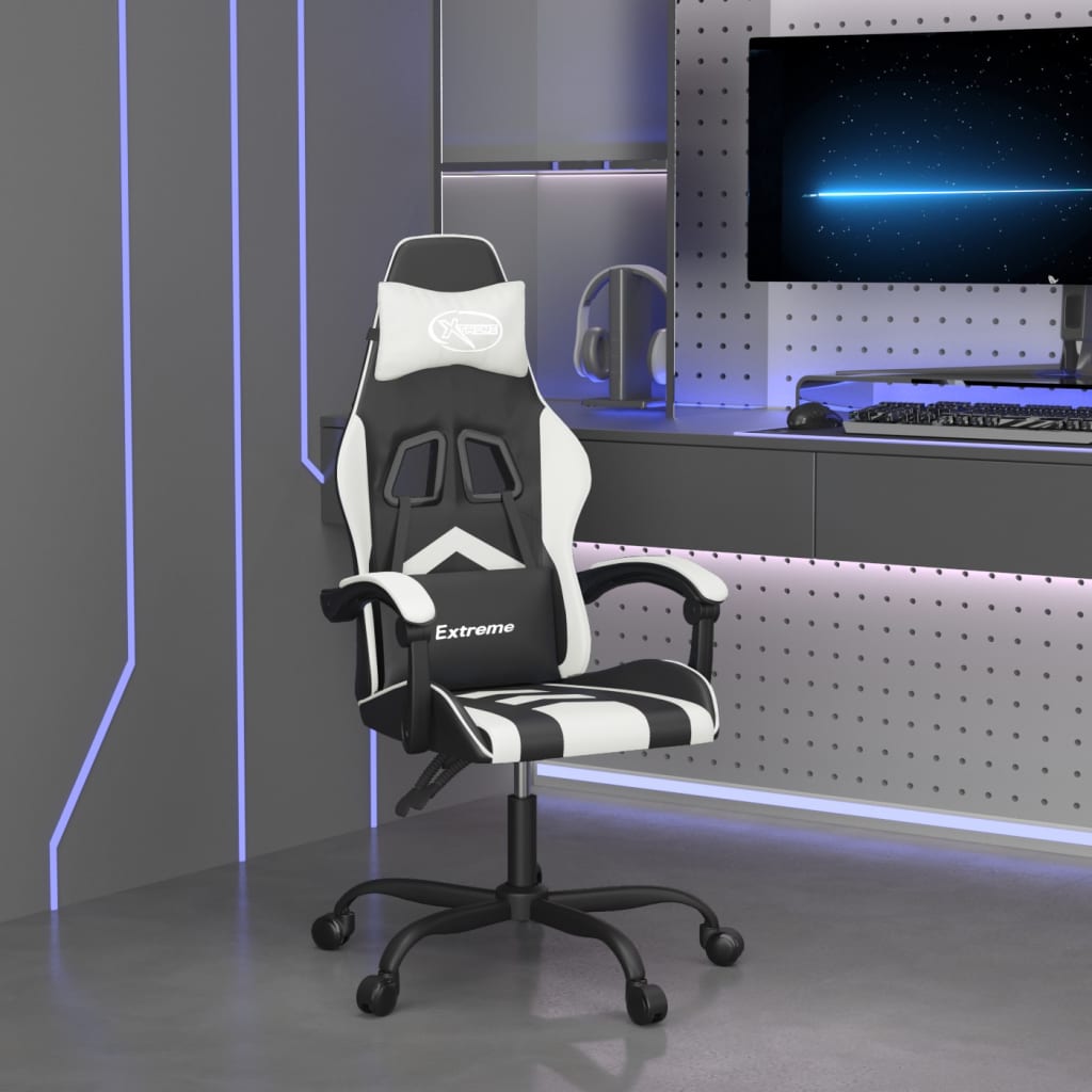 Cadeira gaming giratória couro artificial branco e rosa