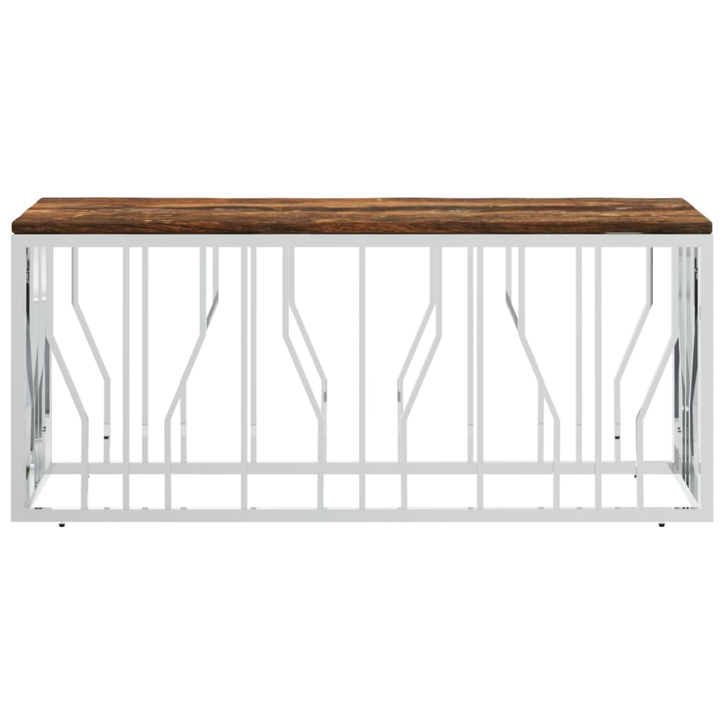 Mesa de centro aço inoxidável e madeira recuperada maciça