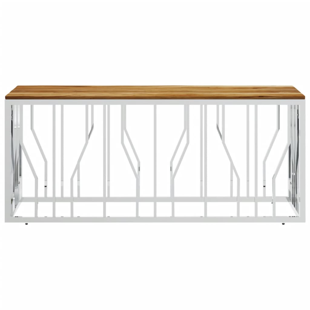Mesa de centro aço inoxidável/madeira de acácia maciça prateado