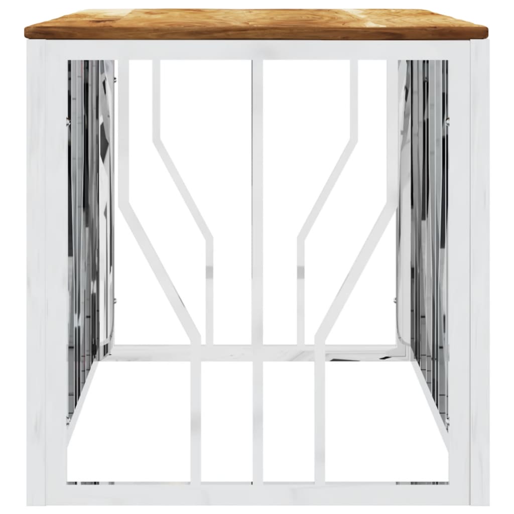 Mesa de centro aço inoxidável/madeira de acácia maciça prateado