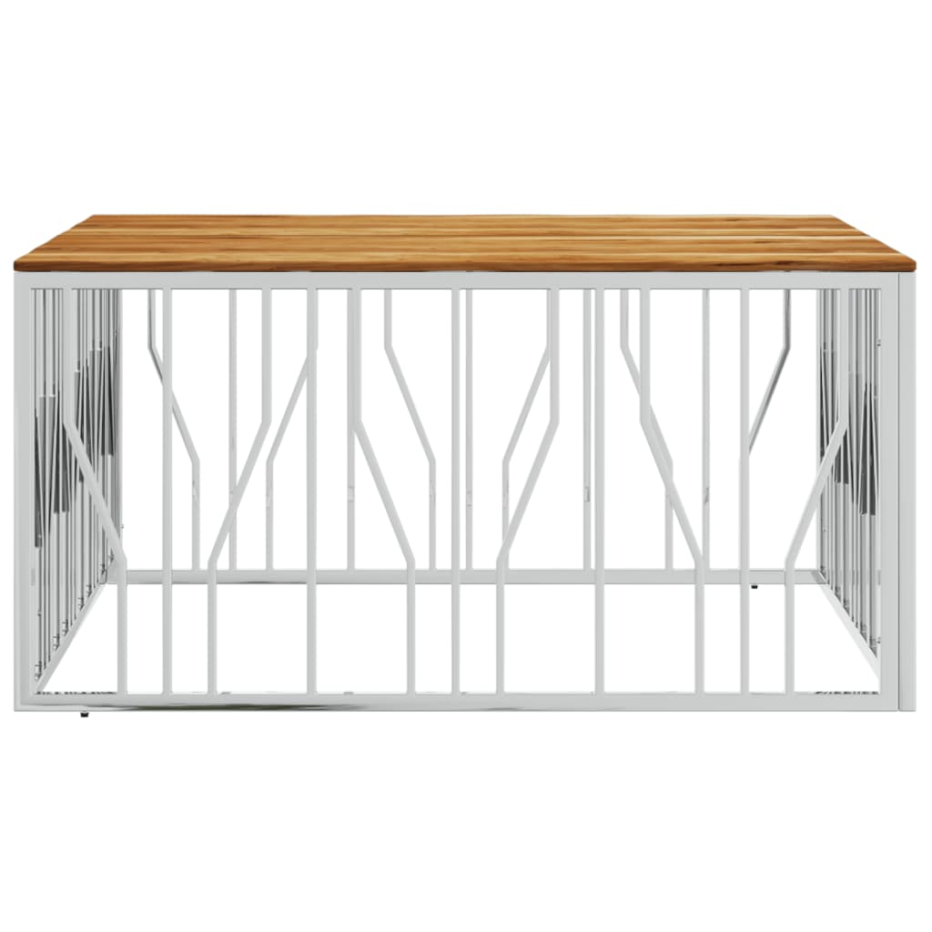Mesa de centro aço inoxidável/madeira de acácia maciça prateado