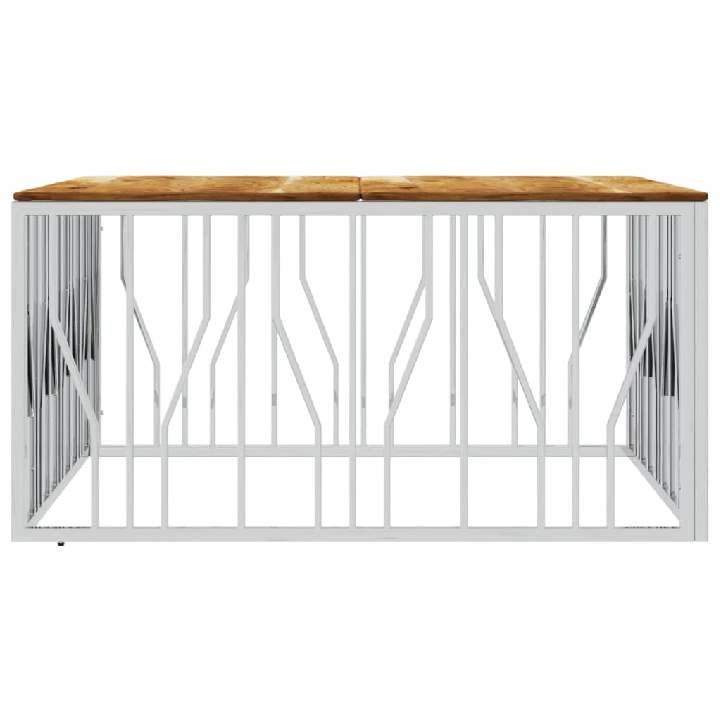 Mesa de centro aço inoxidável/madeira de acácia maciça prateado