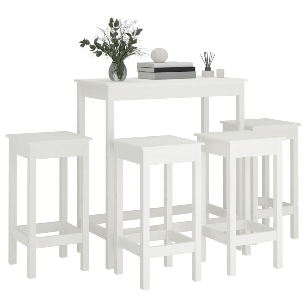 5 pcs conjunto de bar pinho maciço branco