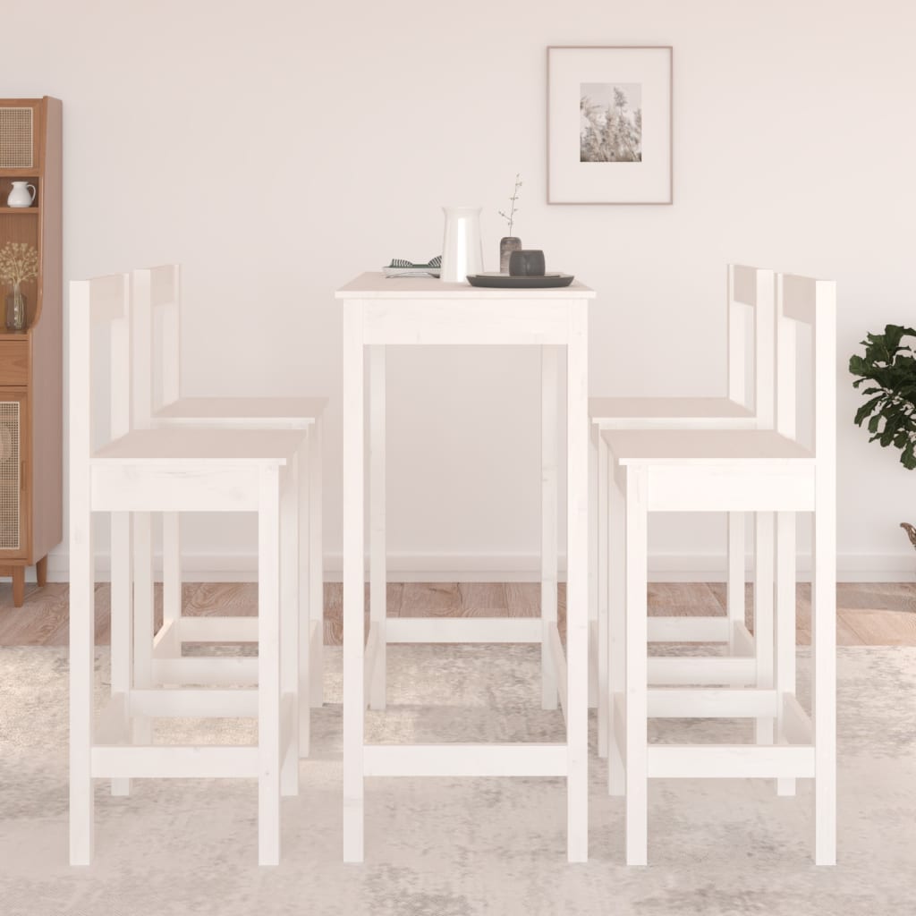 5 pcs conjunto de bar pinho maciço branco