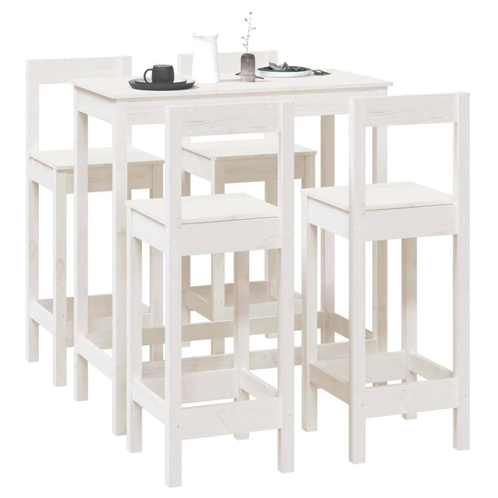 5 pcs conjunto de bar pinho maciço branco