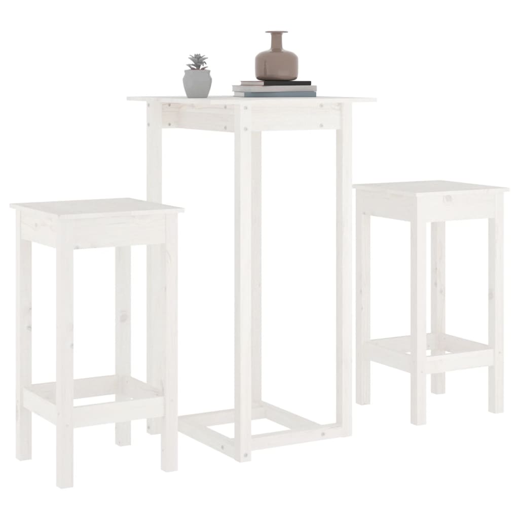 3 pcs conjunto de bar pinho maciço branco